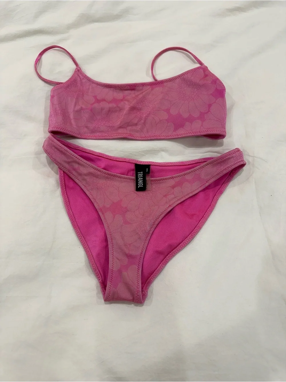 triangl swimwear Pink Floral Scoop Bikini Set with Jacquard Detail